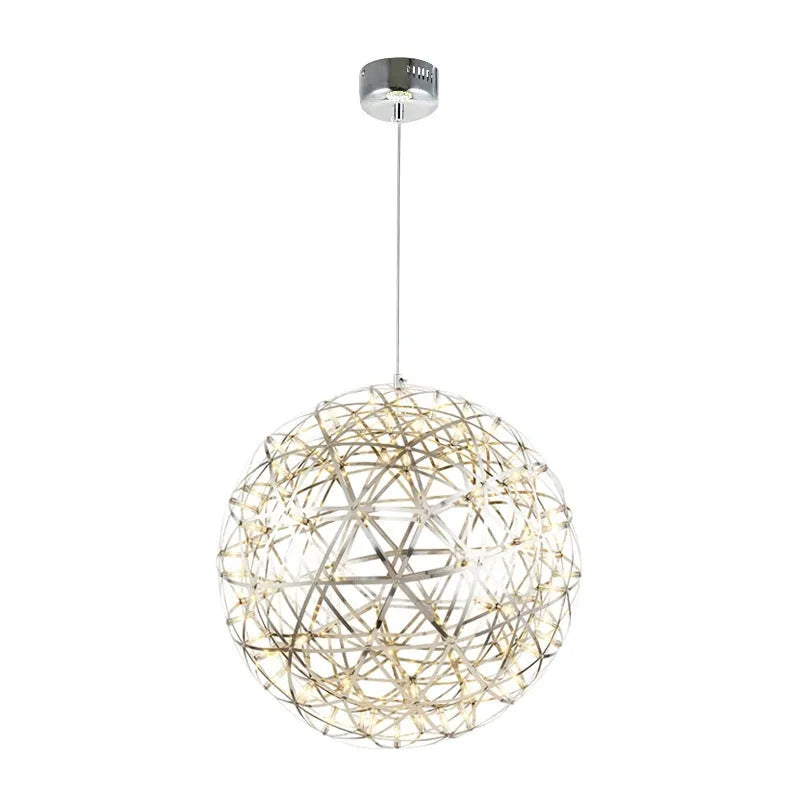 Nordic ceiling lamp for commercial atrium, chrome or gold lamp body, 200mm diameter, 12 or 18 beads