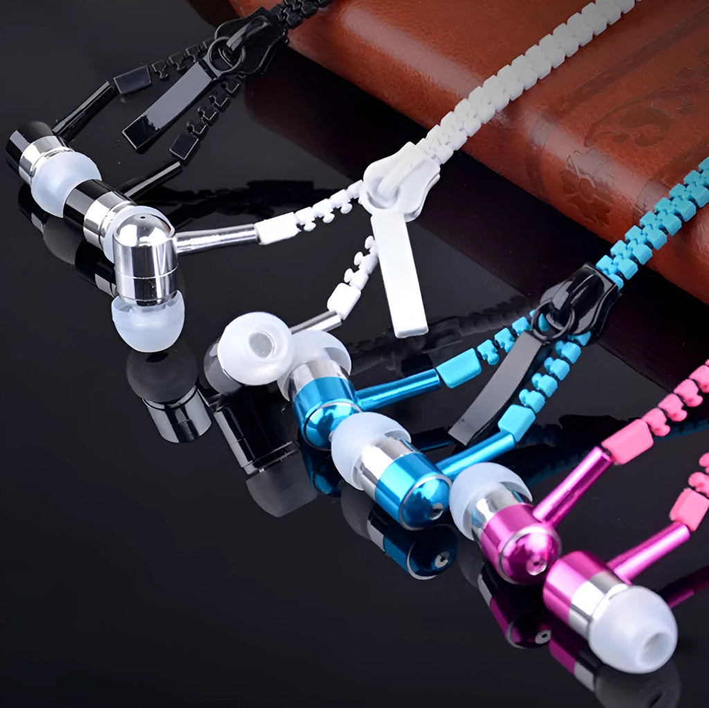 Glowing zipper earphones with alloy metallic housing and 1.2m cord in five colours