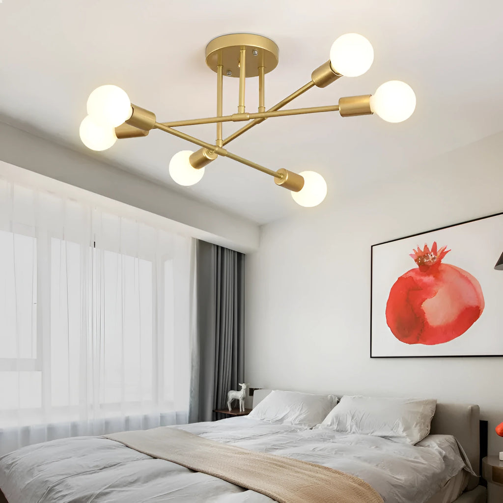 6 head iron ceiling light, 700mm diameter, black gold LED chandelier for living room and dining room