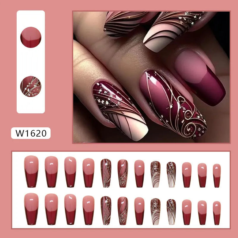 French line pattern fake nails and stickers with ABS plastic material