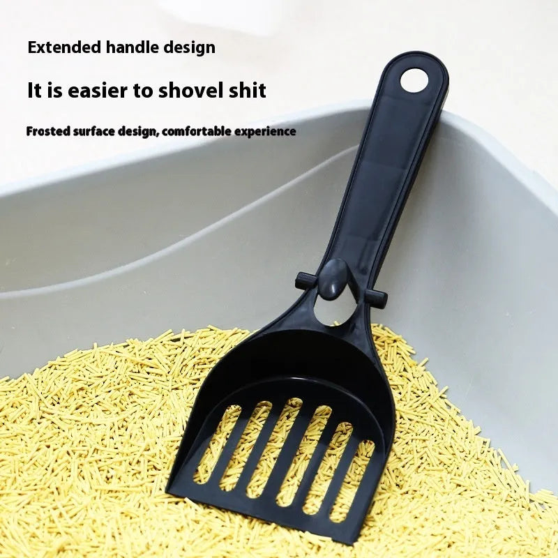 Black mesh cat litter scoop with lengthened handle and storage box, 28x10x3cm, plastic