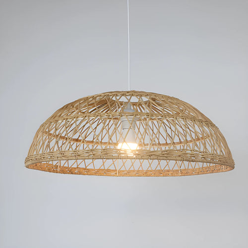 Handwoven bamboo chandelier lampshade 60cm diameter natural colour with open weave pattern