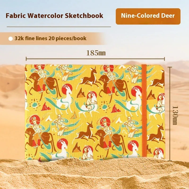 Feiluniao handmade fabric watercolour notebook with cotton paper, 185mm long, shown in a cover design option.