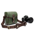 Single shoulder SLR camera liner bag in PU leather with polyester cotton insert, shown in reddish brown