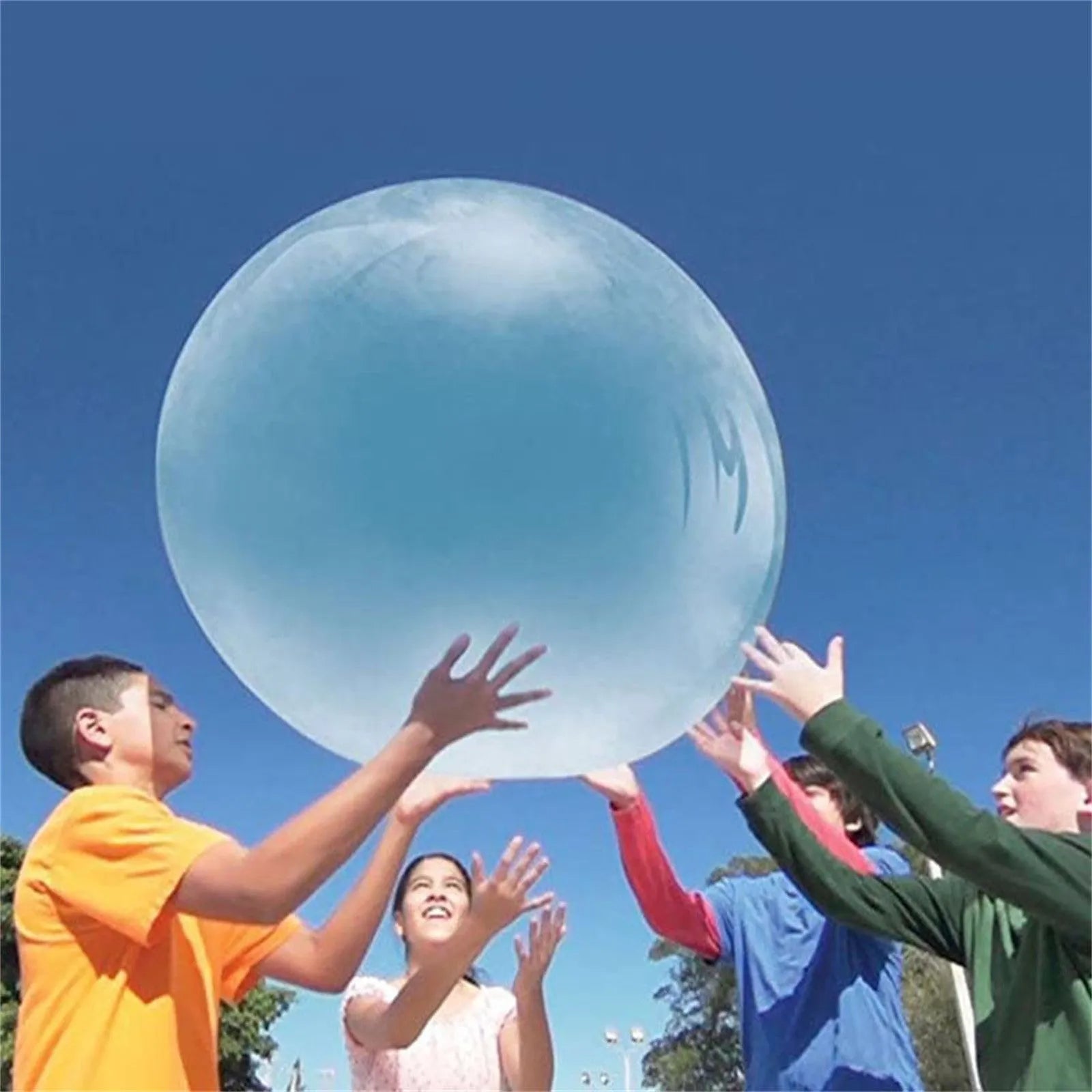 Inflatable TPR bouncy ball in pink, yellow, green, and blue colours with size options from 40 cm to 120 cm diameter