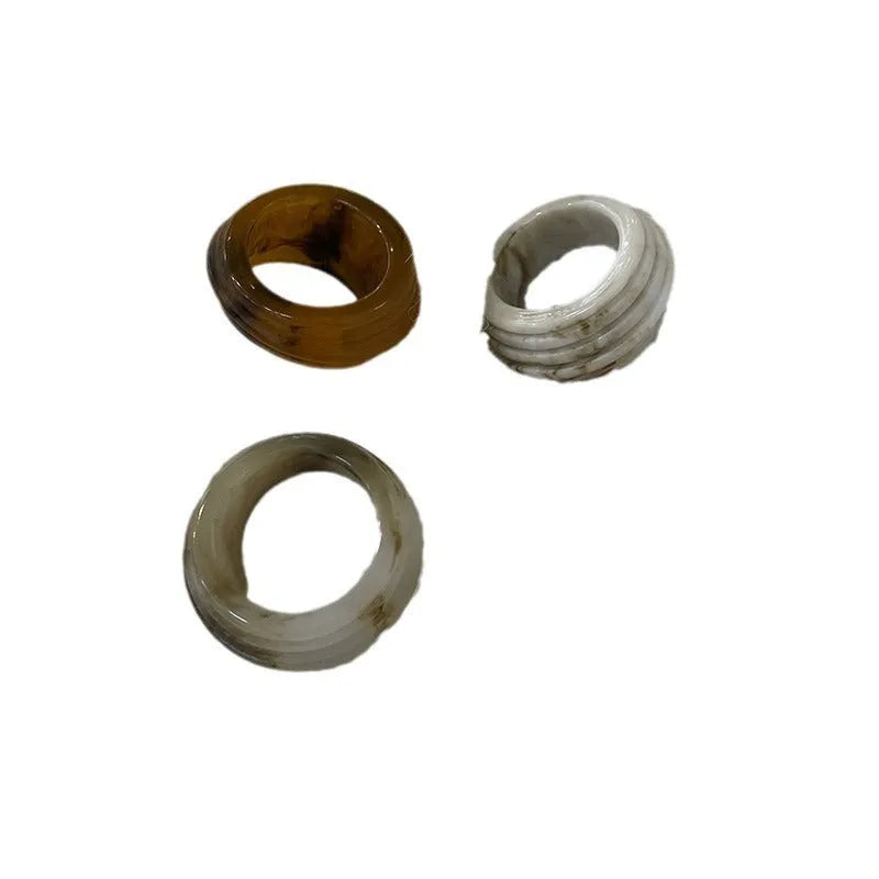 Chinese style geometric resin ring in irregular wide band shape showing three colour options