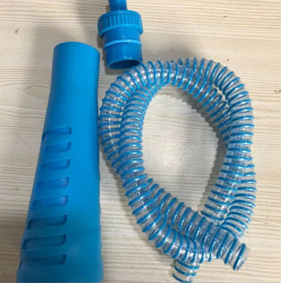 Blue plastic suction pipe cleaner with round head for washing machine maintenance