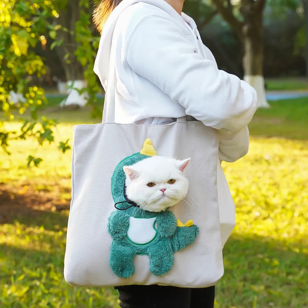 Canvas pet carrier backpack for small dogs and cats with cartoon pattern design