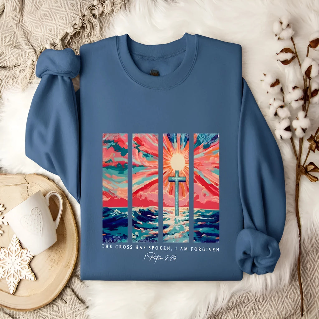 Blue plus size women's drop shoulder printed sweater with long sleeves and loose street fashion styling