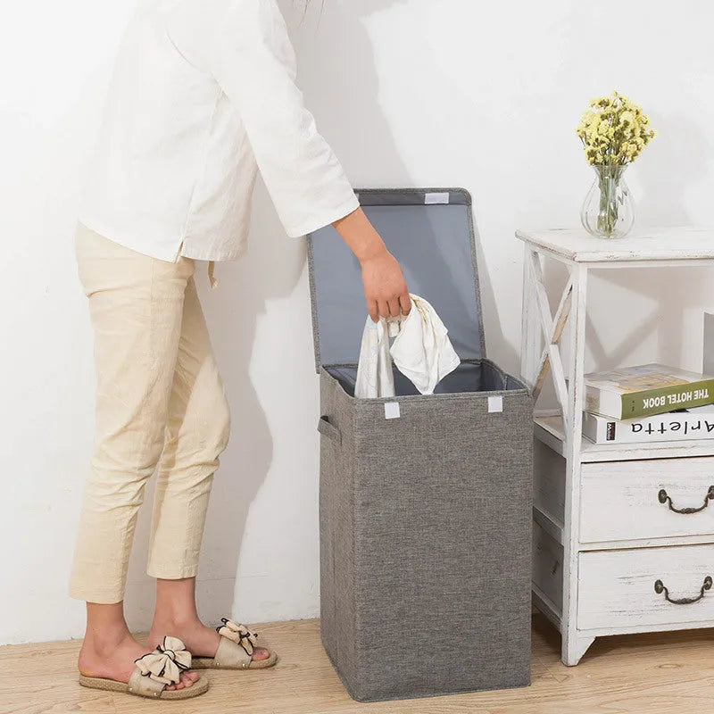 Foldable cotton and linen storage basket in three-dimensional design shown in brown colour