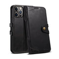 Flip leather wallet phone case for iPhone 13 in black with card slots open