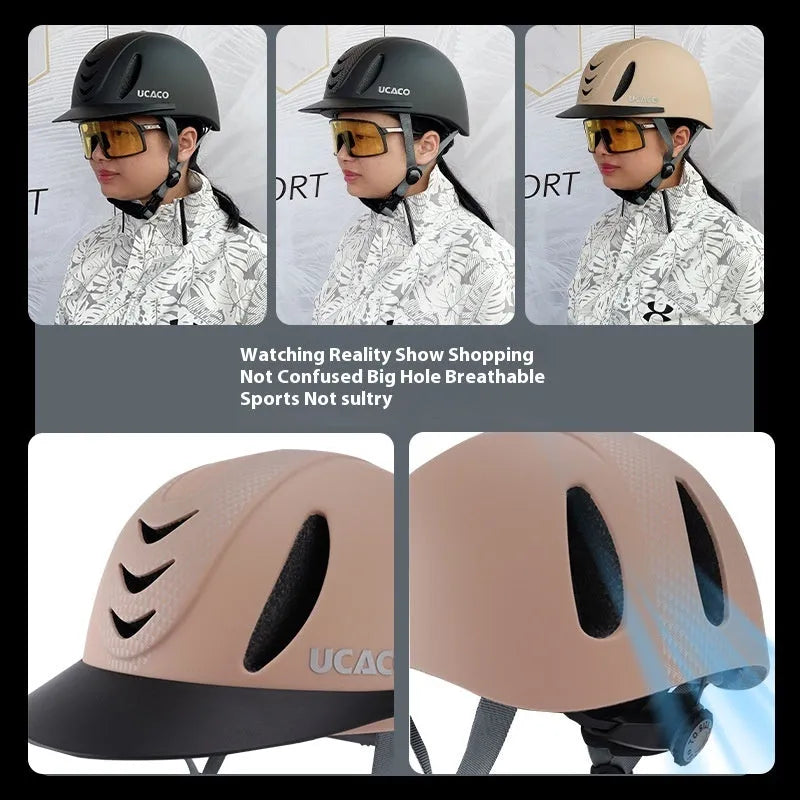 Breathable unisex riding helmet in carbon floral black, PC integrated moulding, equestrian protection helmet for adults and children