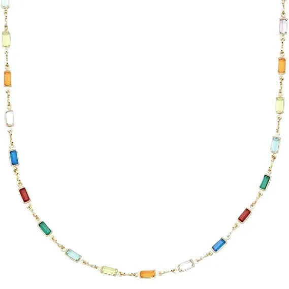 Geometric ladies alloy necklace with a random colour glaze centrepiece on a matching chain