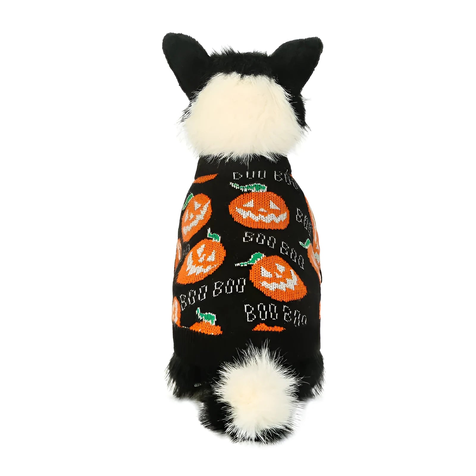 Black dog sweater with orange pumpkin pattern for Halloween pet costume