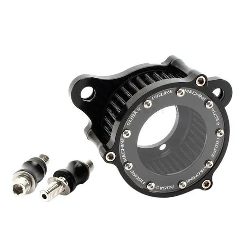 CNC aluminium motorcycle air filter with transparent glass showing black filter element for Harley Davidson