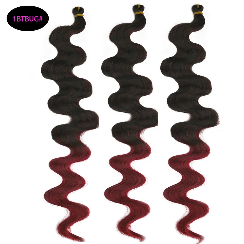 Wine red big wave 24-inch chemical fibre crochet wig extension on display