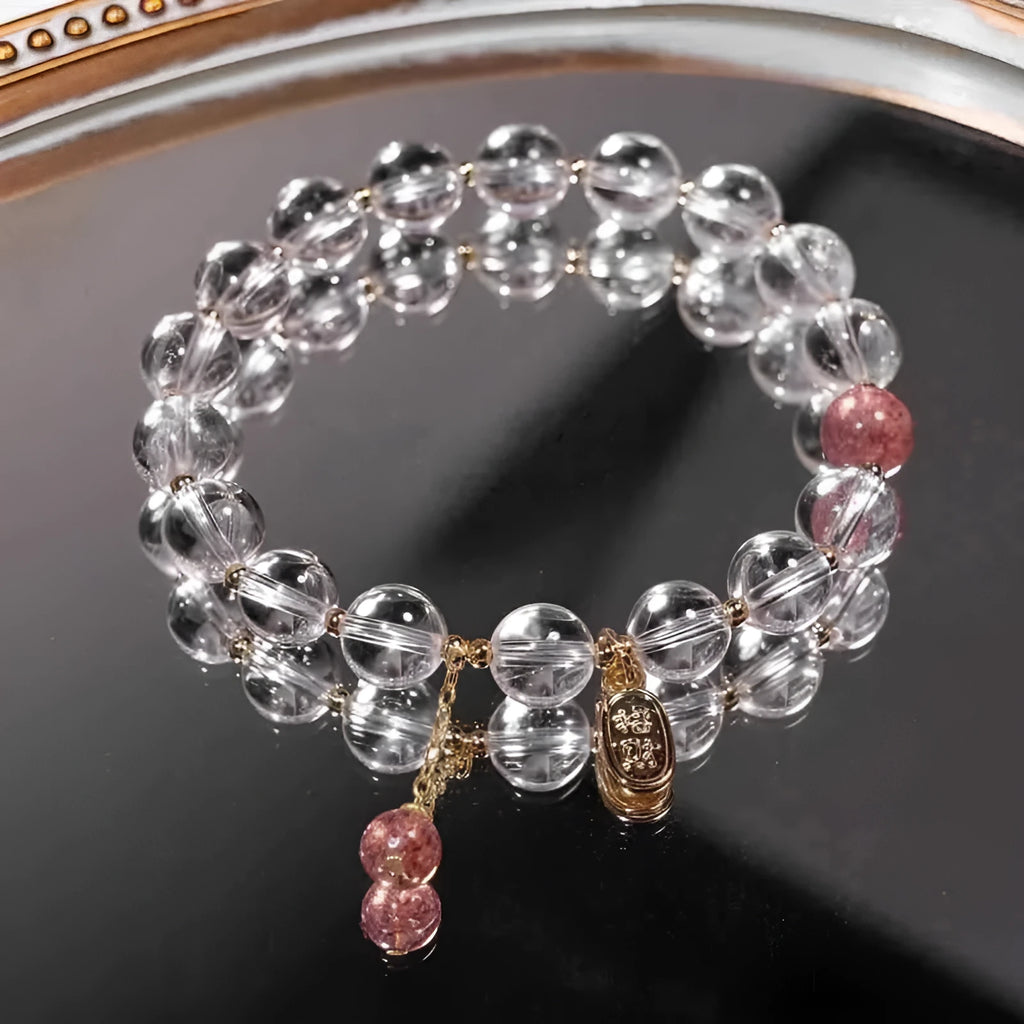 Handmade natural white crystal bracelet with strawberry beads in gift box