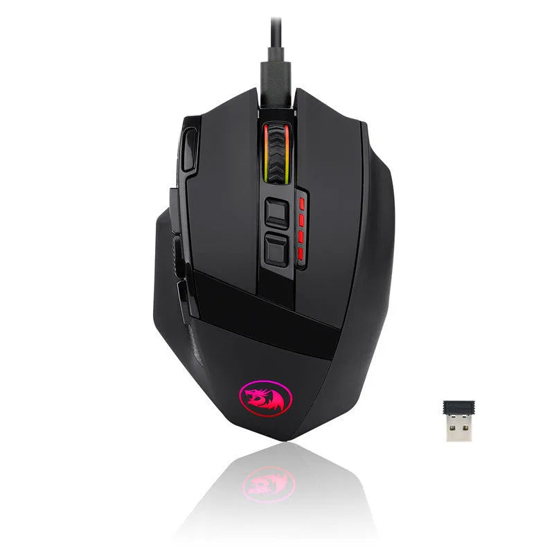 Black Redragon M801P wireless gaming mouse with nine buttons and ergonomic design