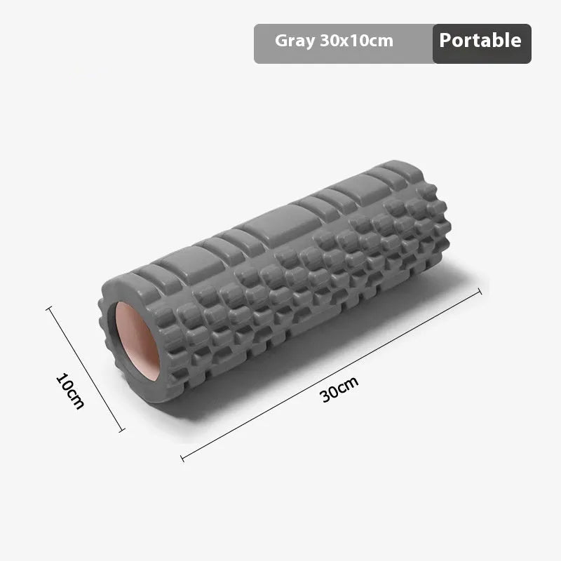 EVA foam roller in assorted colours showing different diameter sizes for fitness recovery.