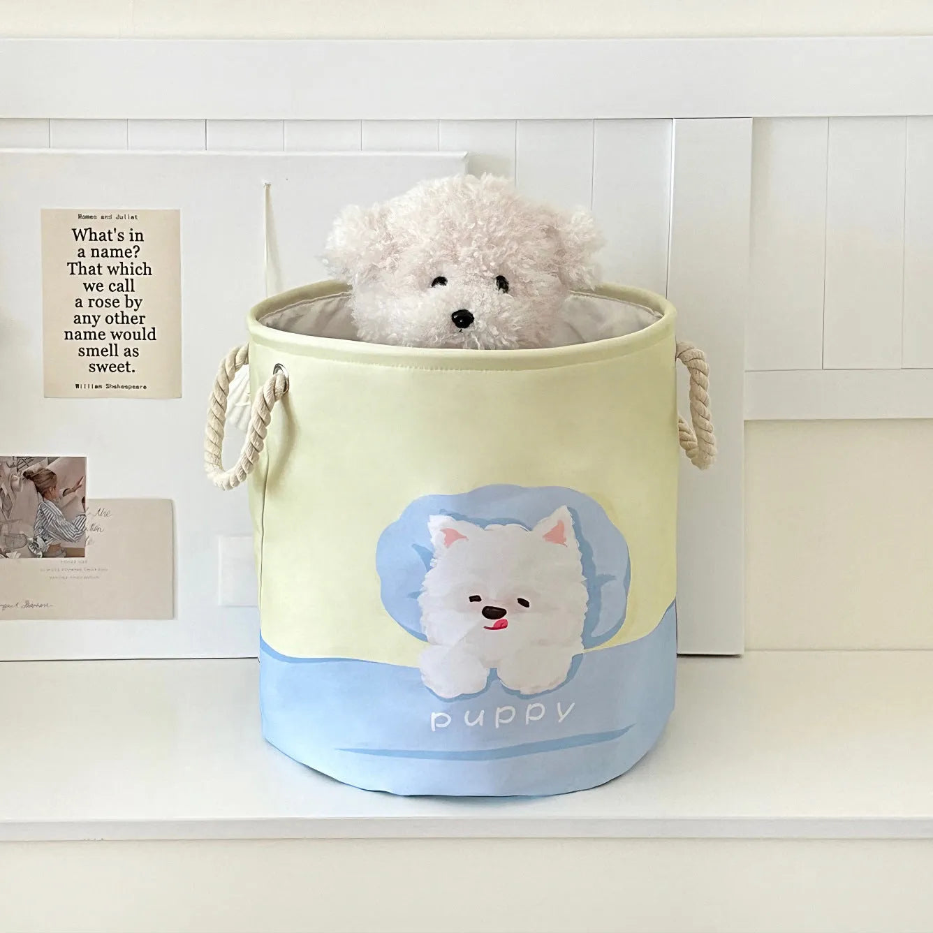 Foldable laundry basket with decorative removable cotton cover in choice of 12 patterns