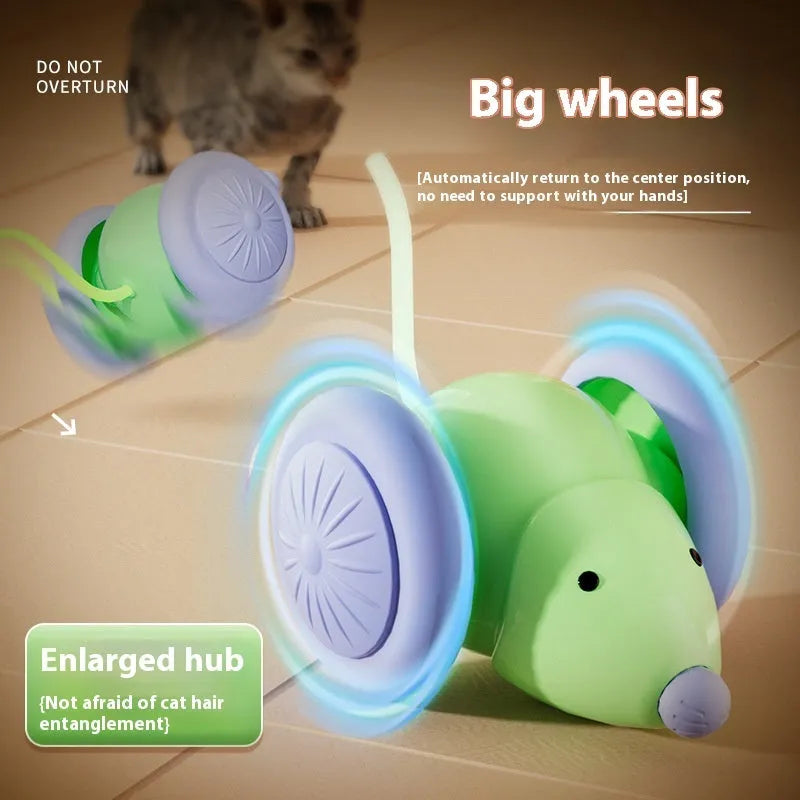 Interactive electric mouse cat toy in green or white with automatic movement and obstacle avoidance, made from ABS and TPU