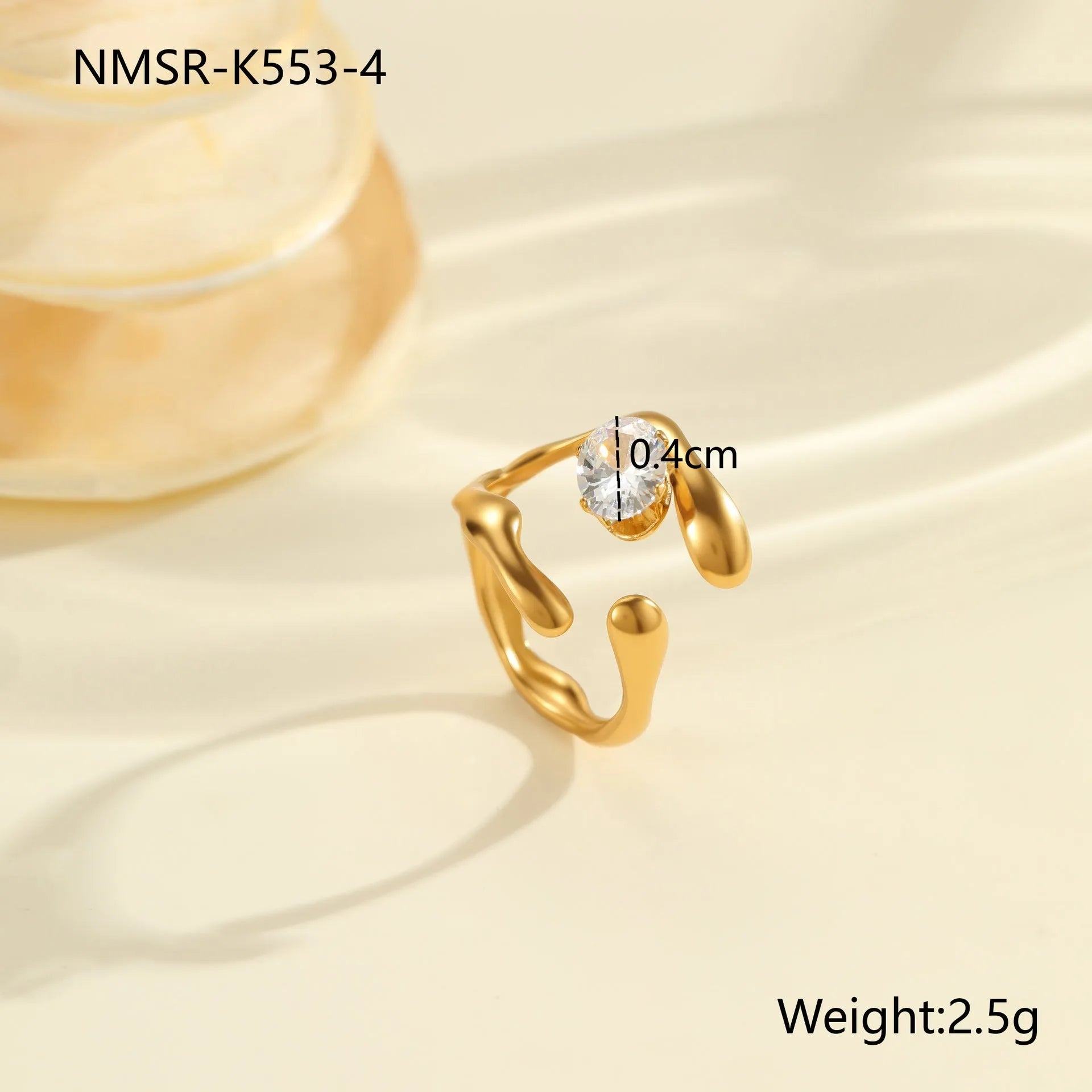 Geometric stainless steel open-mouth zircon ring for women in a silver tone.