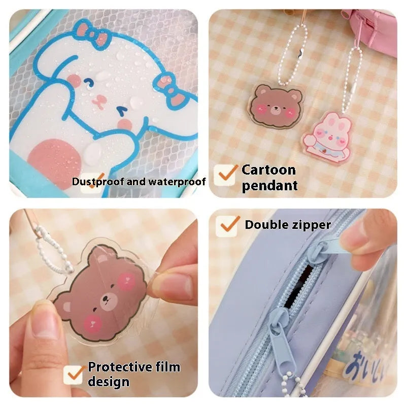 Transparent cartoon pencil case with caramel bear design and large capacity for student stationery
