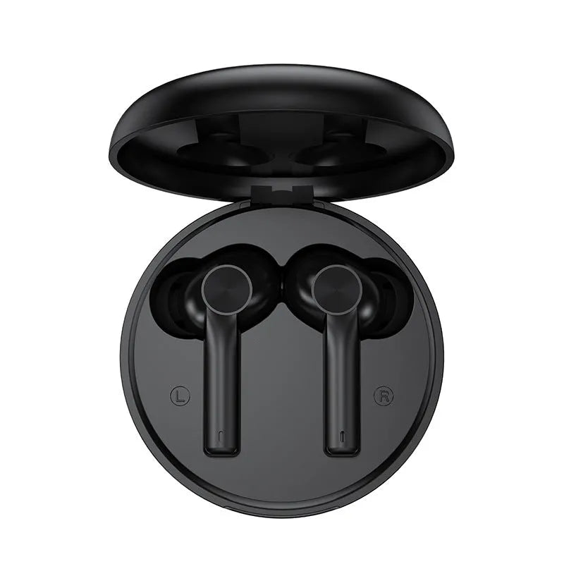 Wireless Bluetooth earbuds with digital display screen available in black and mirror finishes