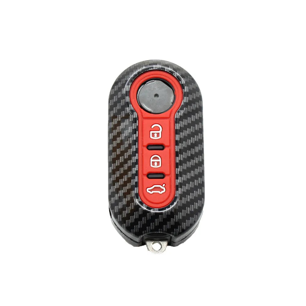 Fiat 500 Boyue carbon fibre pattern key case in black, red and dark blue colours