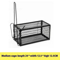 Automatic reset mouse cage trap in plastic and iron designs, shown in small, medium, and large sizes.