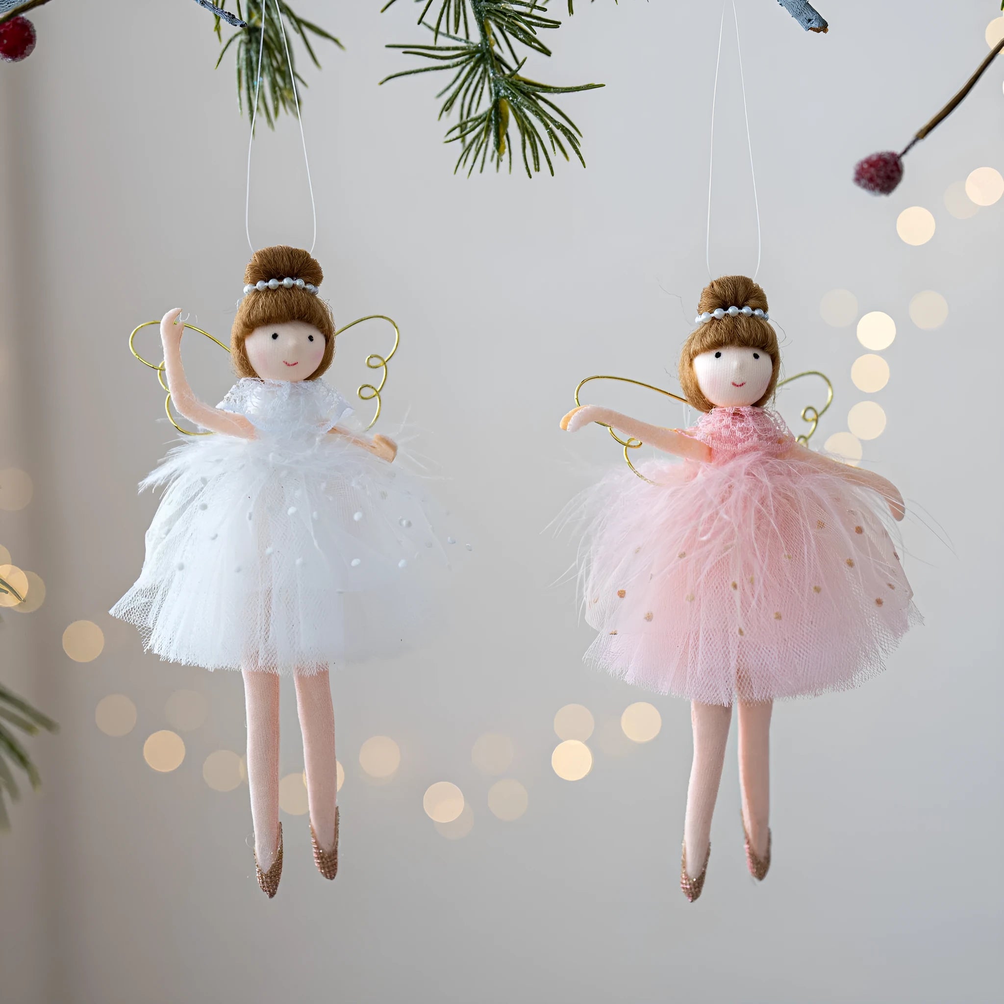 Pink and white plush ballet girl angel doll pendant with cloth fabric
