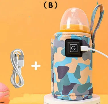 Portable cloth bottle warmer sleeve with silicone alloy heating wire for kids, camouflage pattern, 55-75mm inner diameter