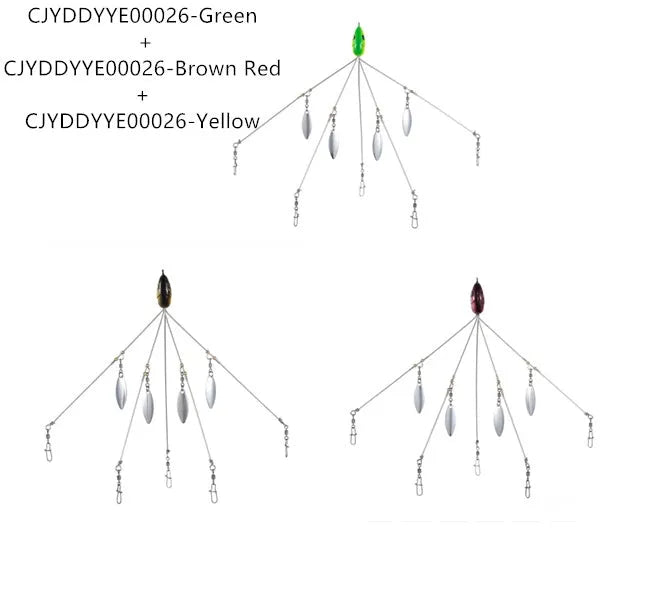 Bassdash umbrella fishing lure rig with 5 swivels and rotating metal sequins in green colour