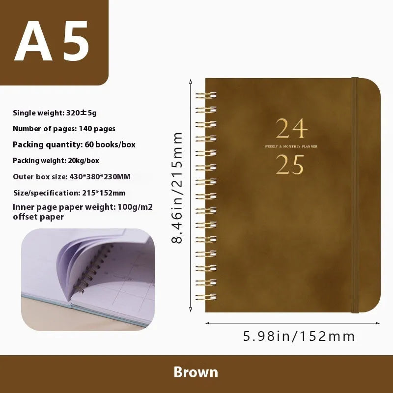 A5 size PU leather notebook with metal coil binding in a choice of solid colours.