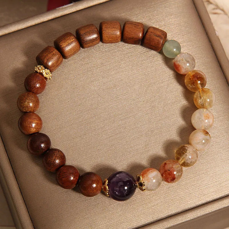 Yellow tower crystal and ebony amethyst women's bracelet with pearl rhinestone pastoral design