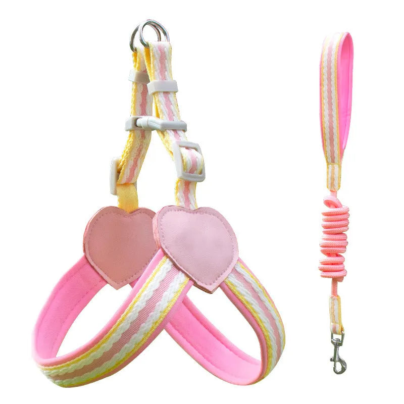 Nylon dog walking harness and leash set in multiple colours with adjustable sizing