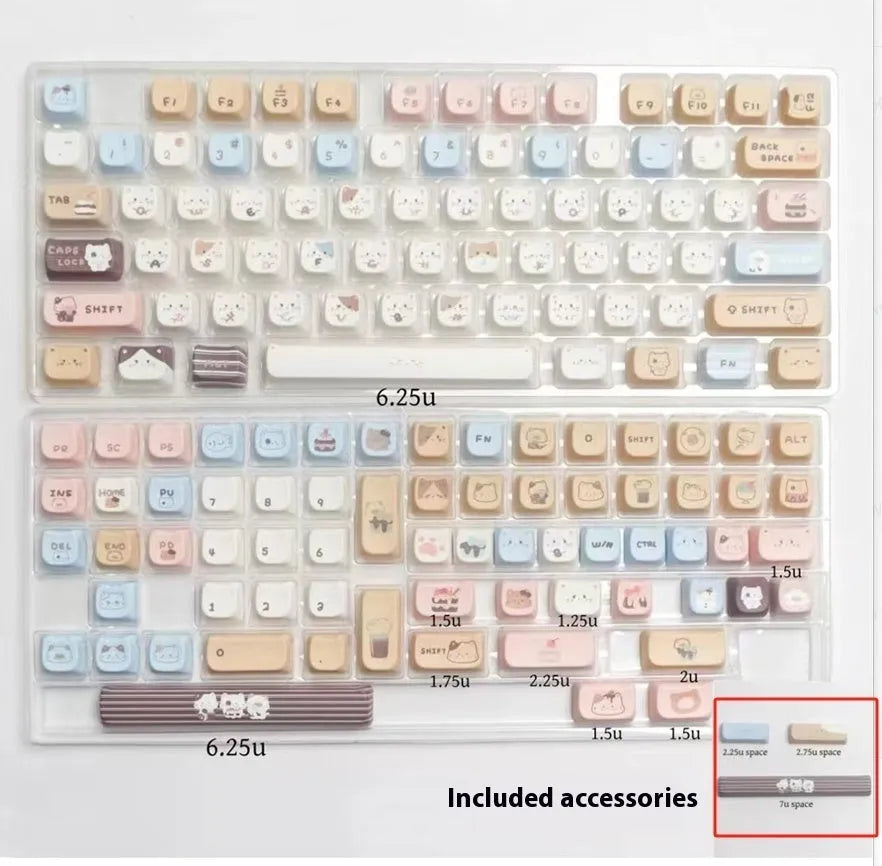 High Sea Salt Cat mechanical keyboard PBT key cap set with March past space bar design and 7u supplement kit
