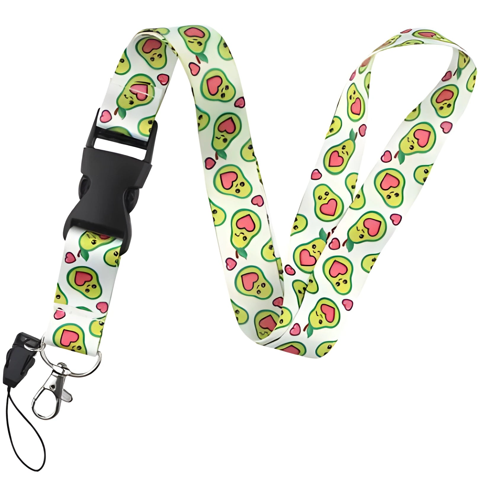 Fruit avocado cartoon design mobile phone lanyard with buckle attachment on polyester material
