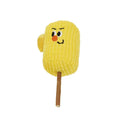 Polio wood corn cob shaped cat toy with catnip for dental cleaning, shown in Boxer and Coach designs.