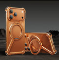Black electroplated metal iPhone 17 Pro Max case showing integrated magnetic bracket on back