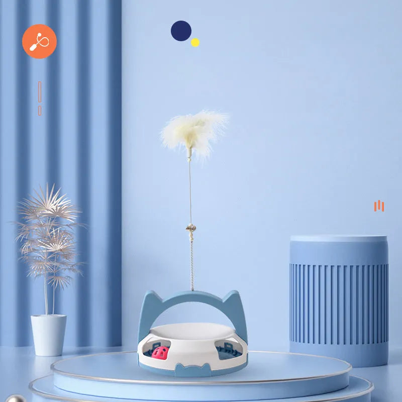 Bite-resistant plastic cat toy stick with a spinning ball on a flexible wire, shown in assorted colours.