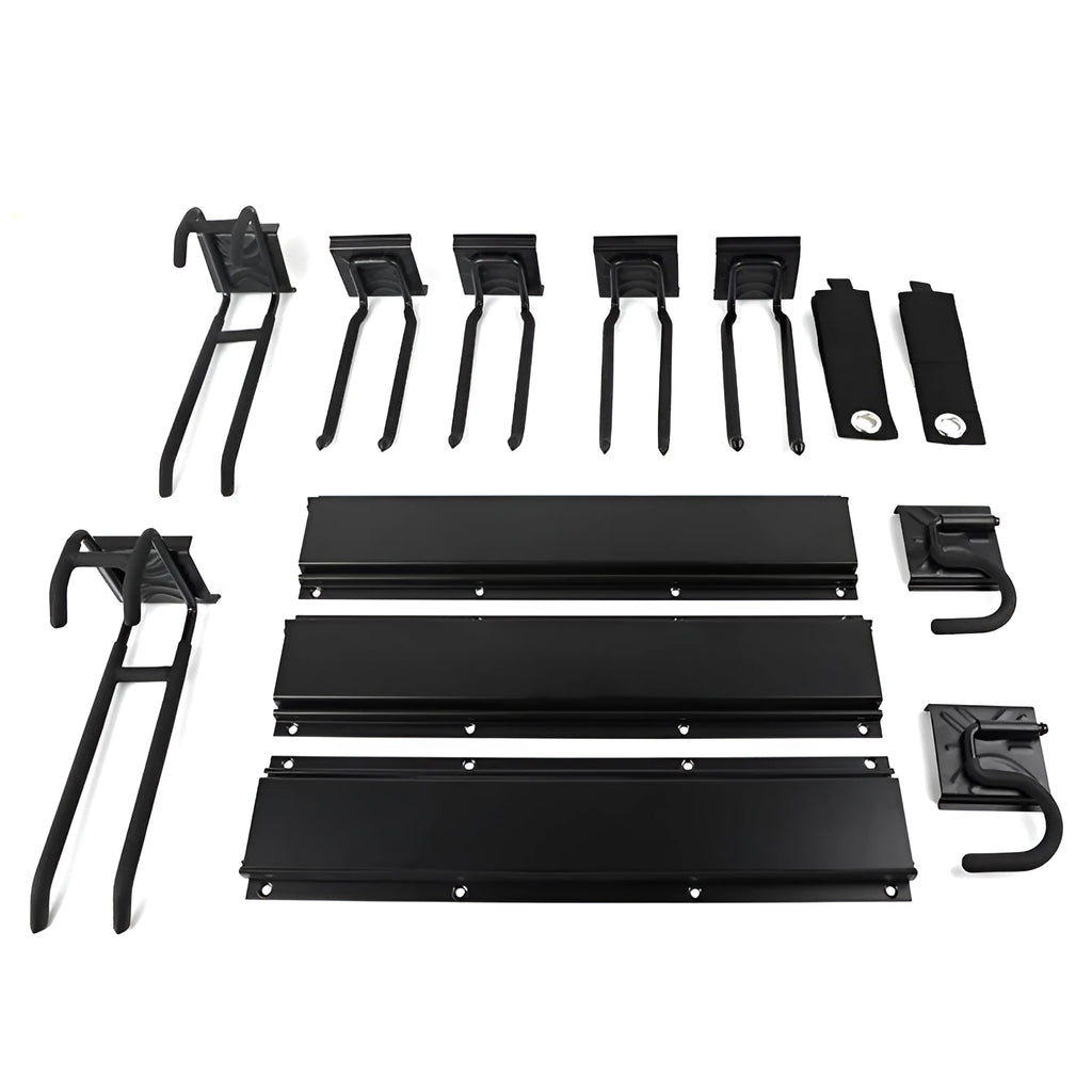 Heavy-duty garage removable adjustable wall hook with carbon steel alloy construction and 2 plates 6 hooks 2 straps