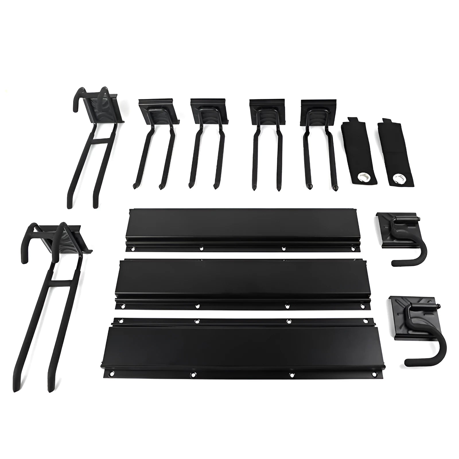 Heavy-duty garage removable adjustable wall hook with carbon steel alloy construction and 2 plates 6 hooks 2 straps