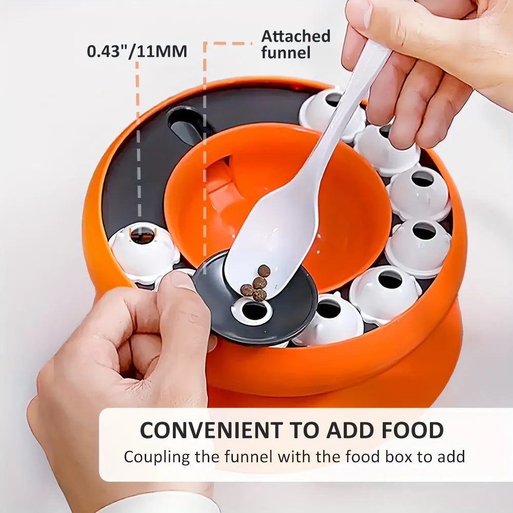 Interactive cat slow feeder raised bowl 15-degree tilt orange colour 210x210x121mm
