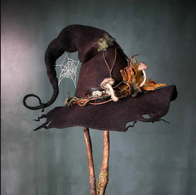 Halloween felt witch hat with classic pointy design for costume use