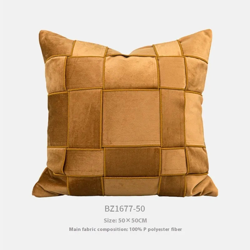 50x50cm chenille woven pillow cushion with feather velvet core in beige colour