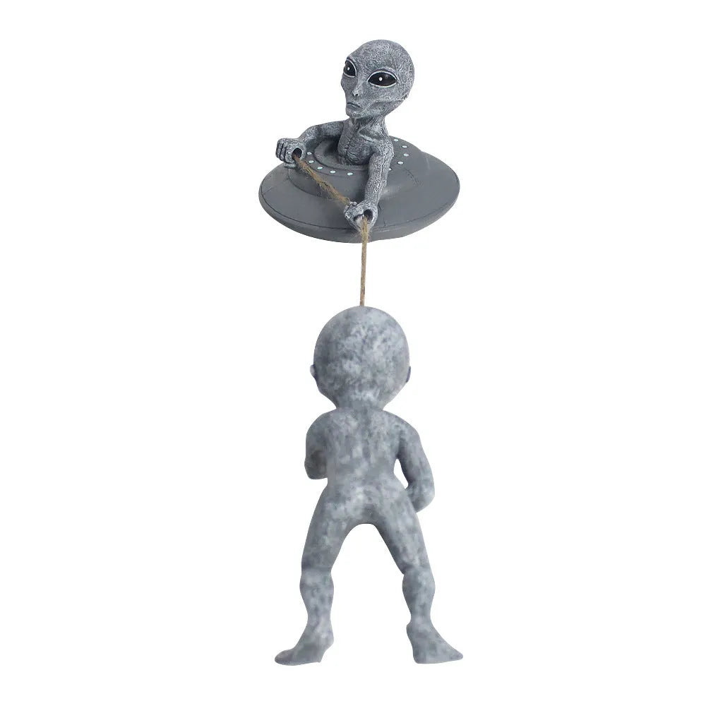 Grey resin alien tree pendant courtyard decoration with carved details, shown from the front.