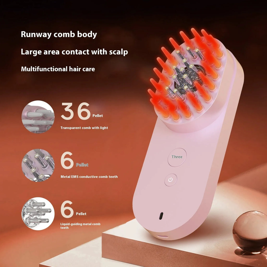Smart massage comb with red light therapy for scalp care, less than 10cm, in pink or black colour