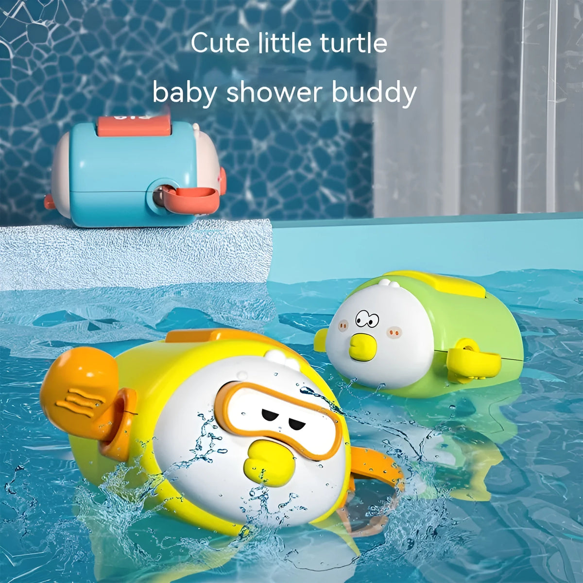 Children's clockwork bath toy, cartoon wind-up water toy, plastic, 8.2 x 9.4 x 5cm, blue pig yellow duck green duck