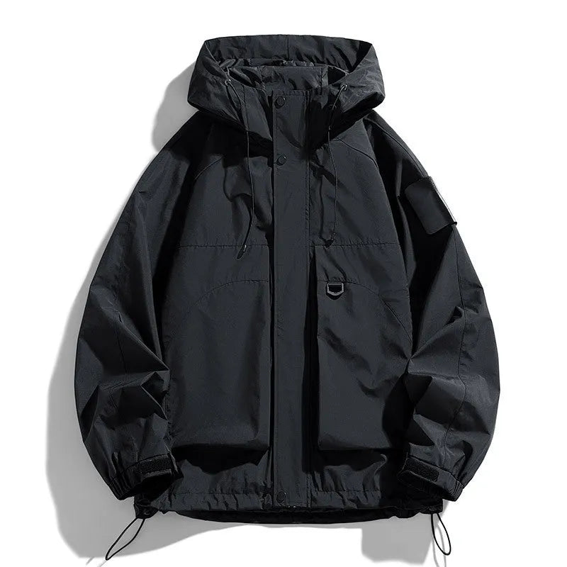 Men's waterproof windproof hooded jacket in black, purple or ginger yellow colour options